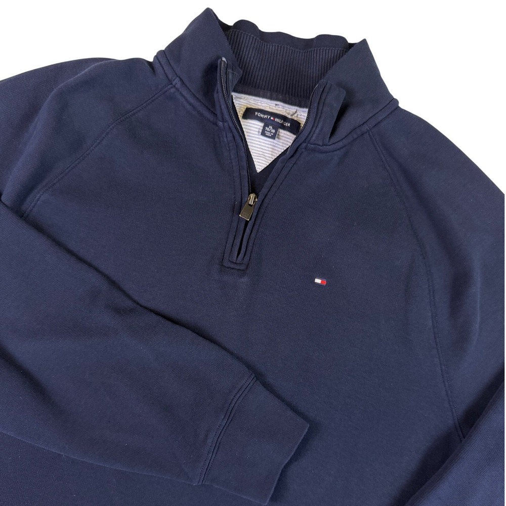 Tommy Hilfiger Mens XL Navy Blue Quarter Zip Pullover Cotton Blend Sweater